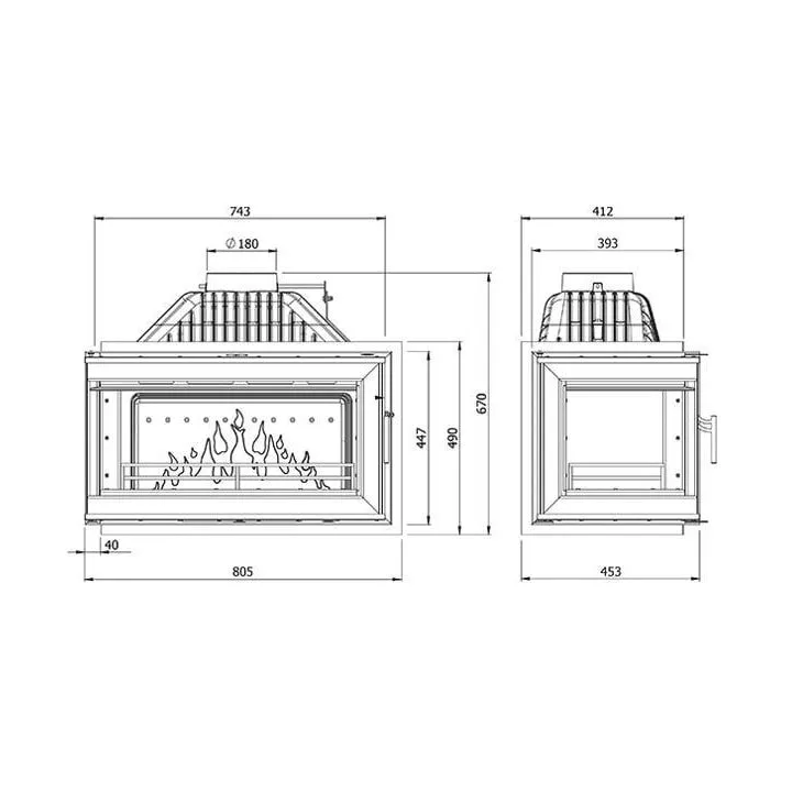 Kawmet - fireplace insert Corner W16 premium with a damper