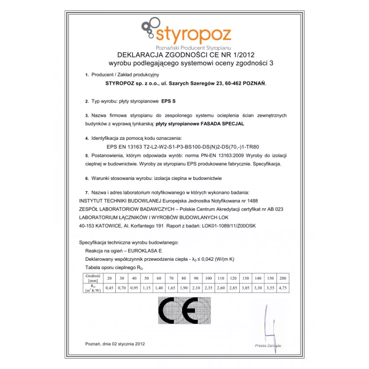 Styropoz - Schaumstoffplatte Fassade Specjal 42