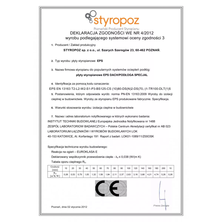 Styropoz - Styrofoam board Roof / Floor Specjal 80