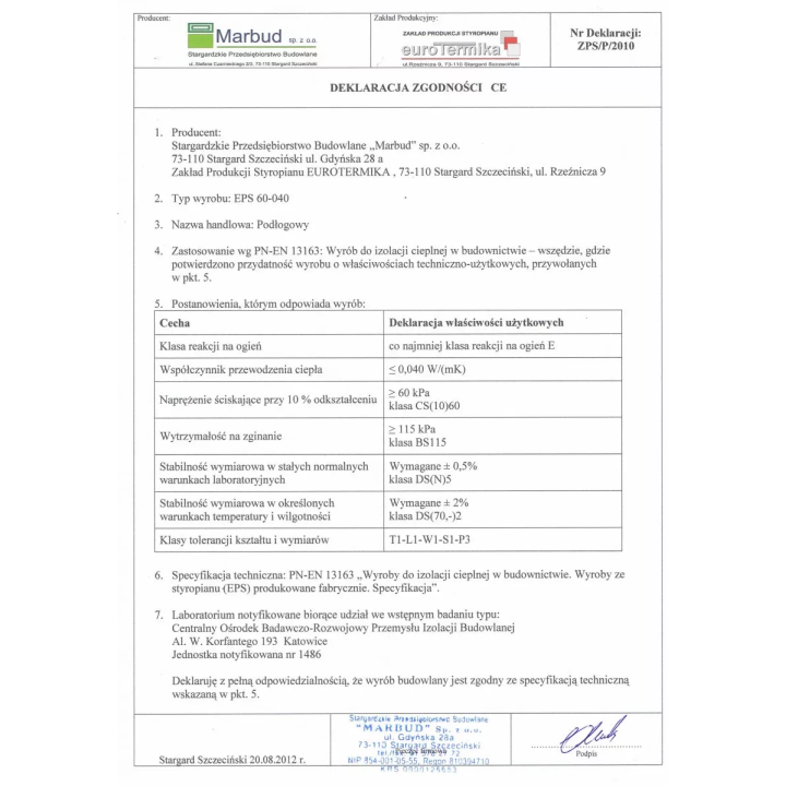Eurotermika - płyta styropianowa Podłogowy 60-039
