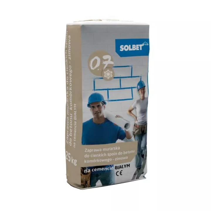 Solbet - zaprawa murarska do cienkich spoin na cemencie białym - zimowa M15 (0.7)