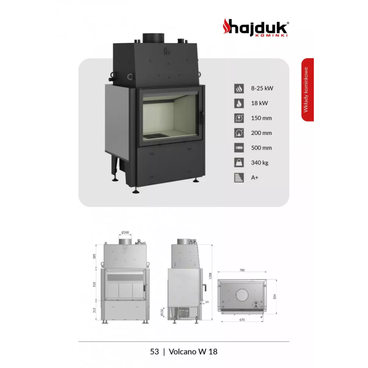 Hajduk - fireplace insert with the Volcano W-18 water jacket