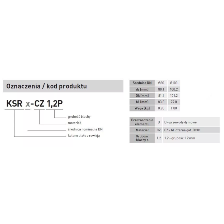 Darco - system przyłączy kominowych do pieców na pelet SPKP - kolano stałe z rewizją 90°