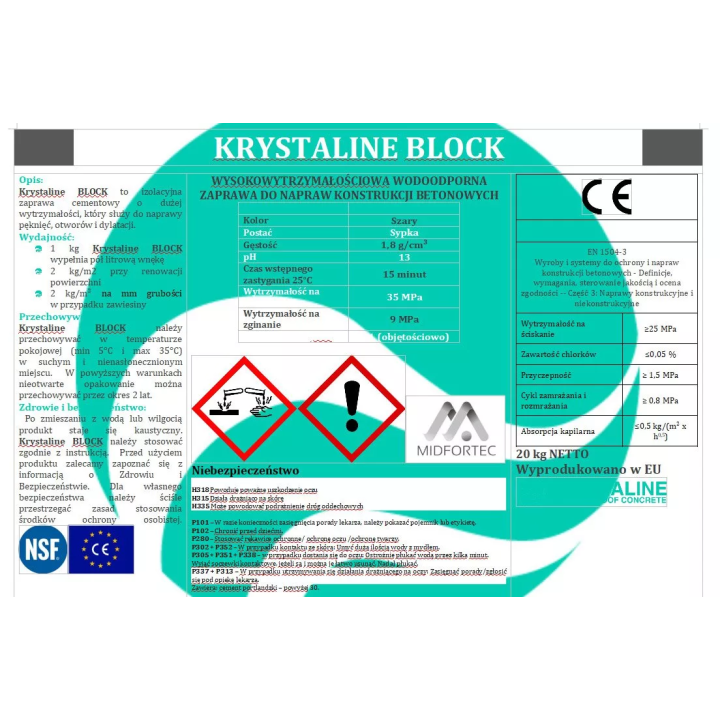 Krystaline - zaprawa wysokowytrzymałościowa do napraw konstrukcji betonowych Krystaline Block