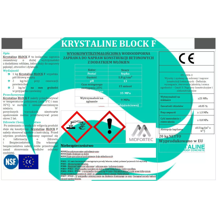 Krystaline - zaprawa wytrzymałościowa do napraw konstrukcji betonowych Krystaline Block F