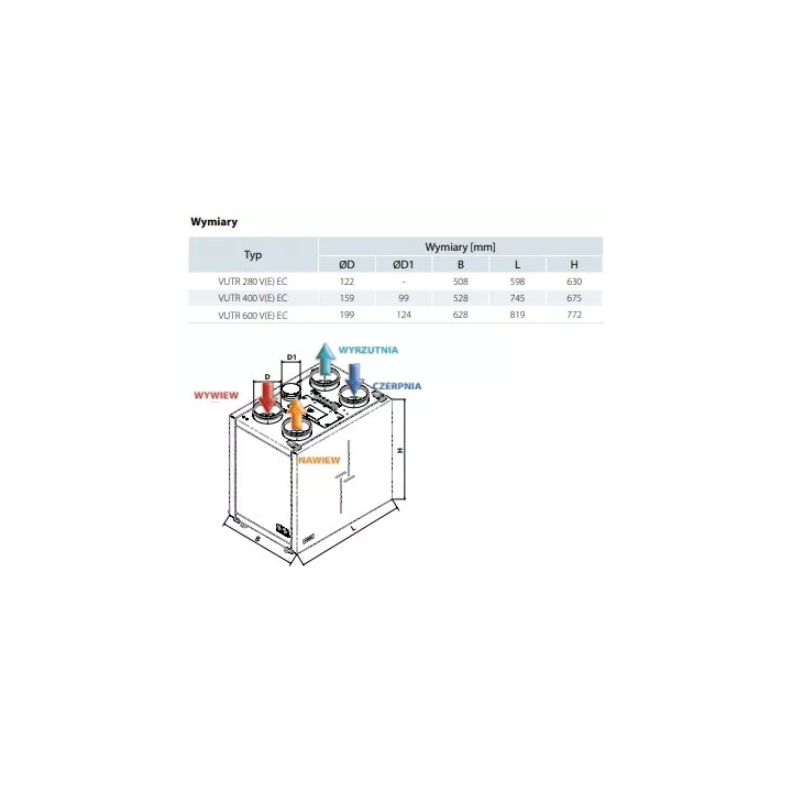 Vents - standing air handling unit with a rotary exchanger VUTR V / VE EC A21