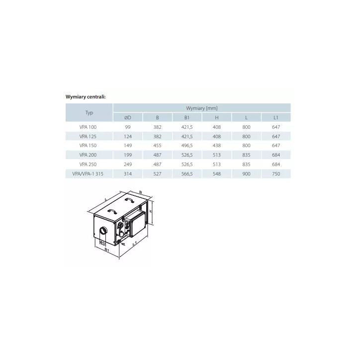 Vents - supply air handling unit with an electric heater VPA