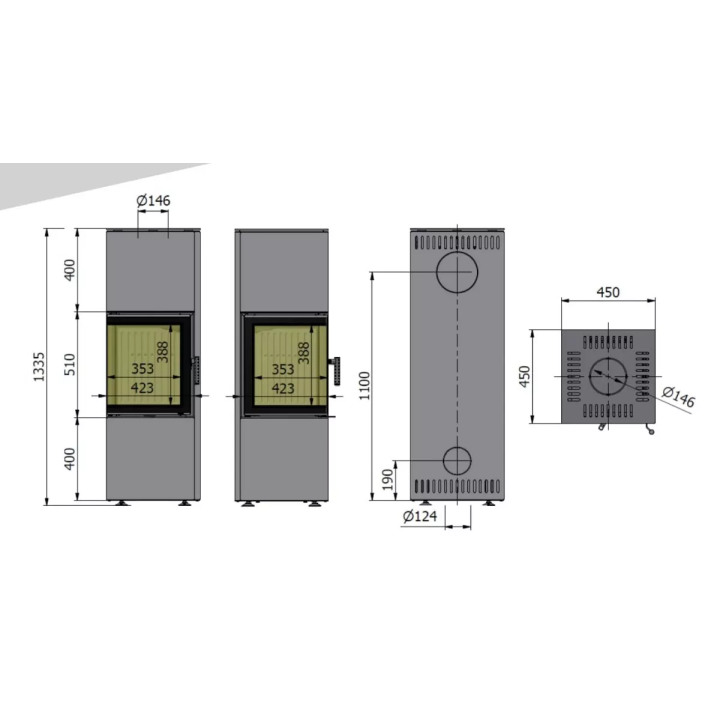 Hajduk - piec wolnostojący na drewno Pixel L 7,0 kW czarny