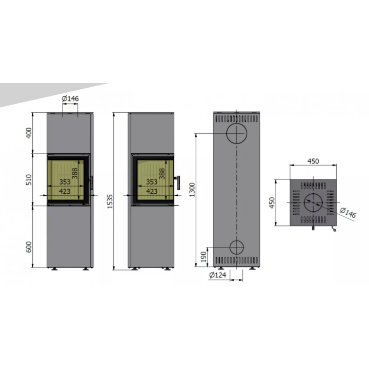 Hajduk - piec wolnostojący na drewno Pixel XL 7,0 kW czarny