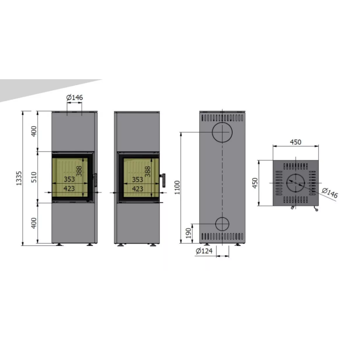 Hajduk - piec wolnostojący na drewno Pixel L 7,0 kW szary