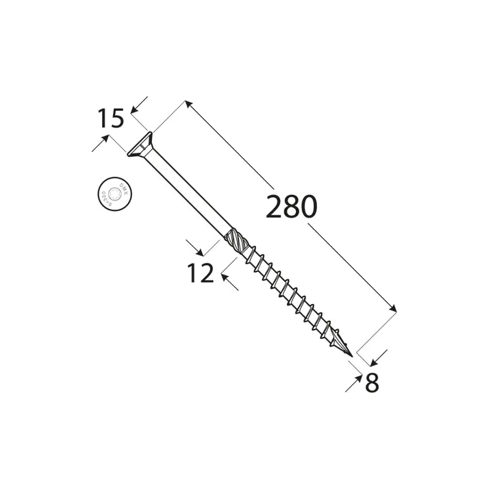 Domax - wkręt ciesielski z łbem stożkowym CS - 8 x 280 mm